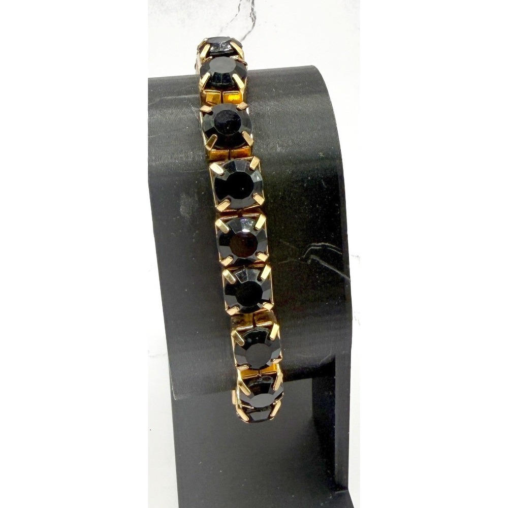 Black Faceted Bead Stretch Bracelet Gold Accent Elegant Stack Bracelet‎